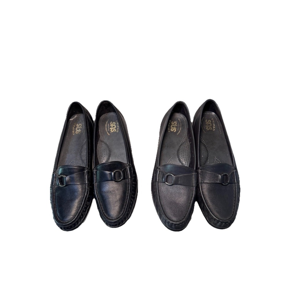 2 SASβ Tripad Comfort Women's Sz 9N Black/lNavy Blue Leather Slip On Loafers